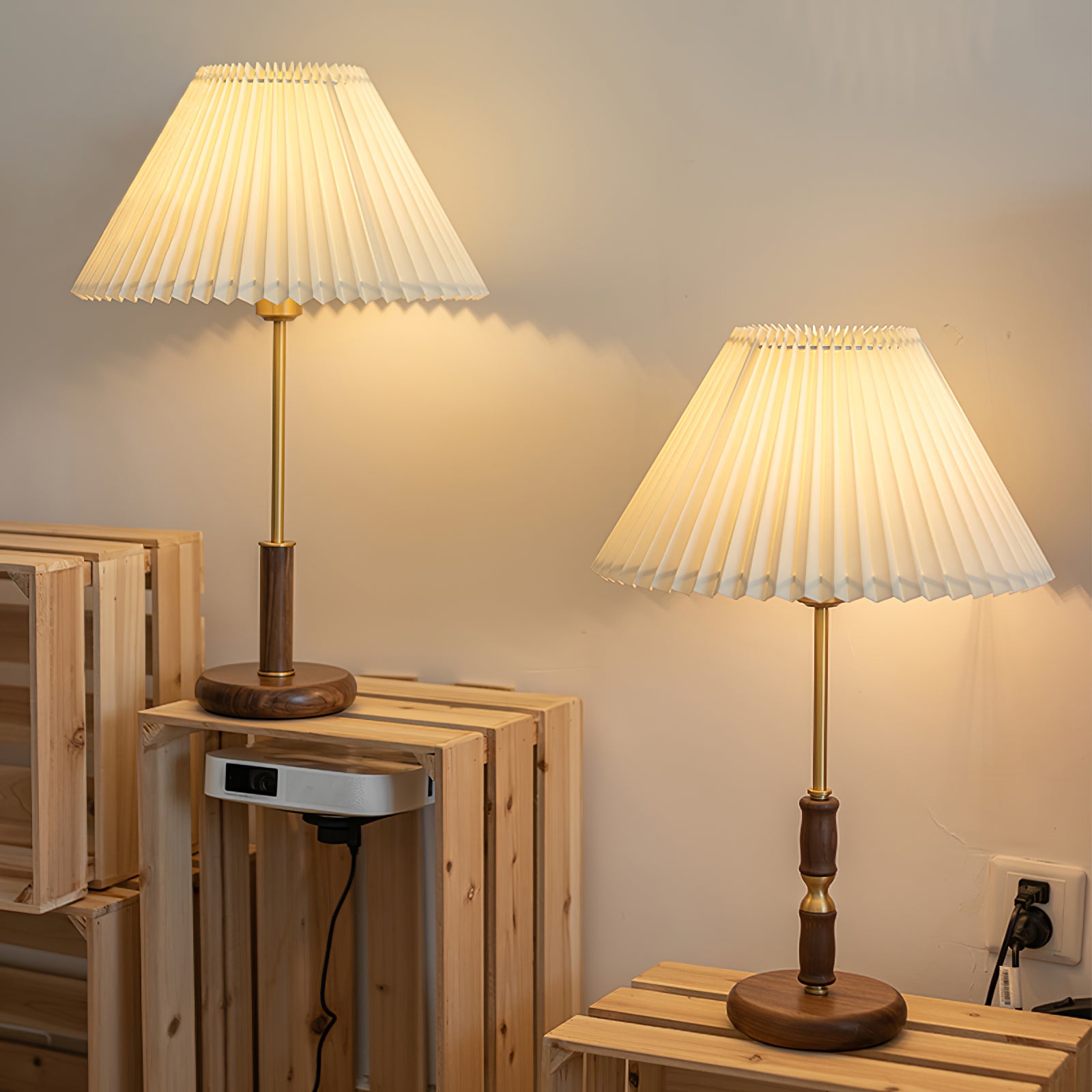 Pleated Walnut Table Lamp - Lumpaz