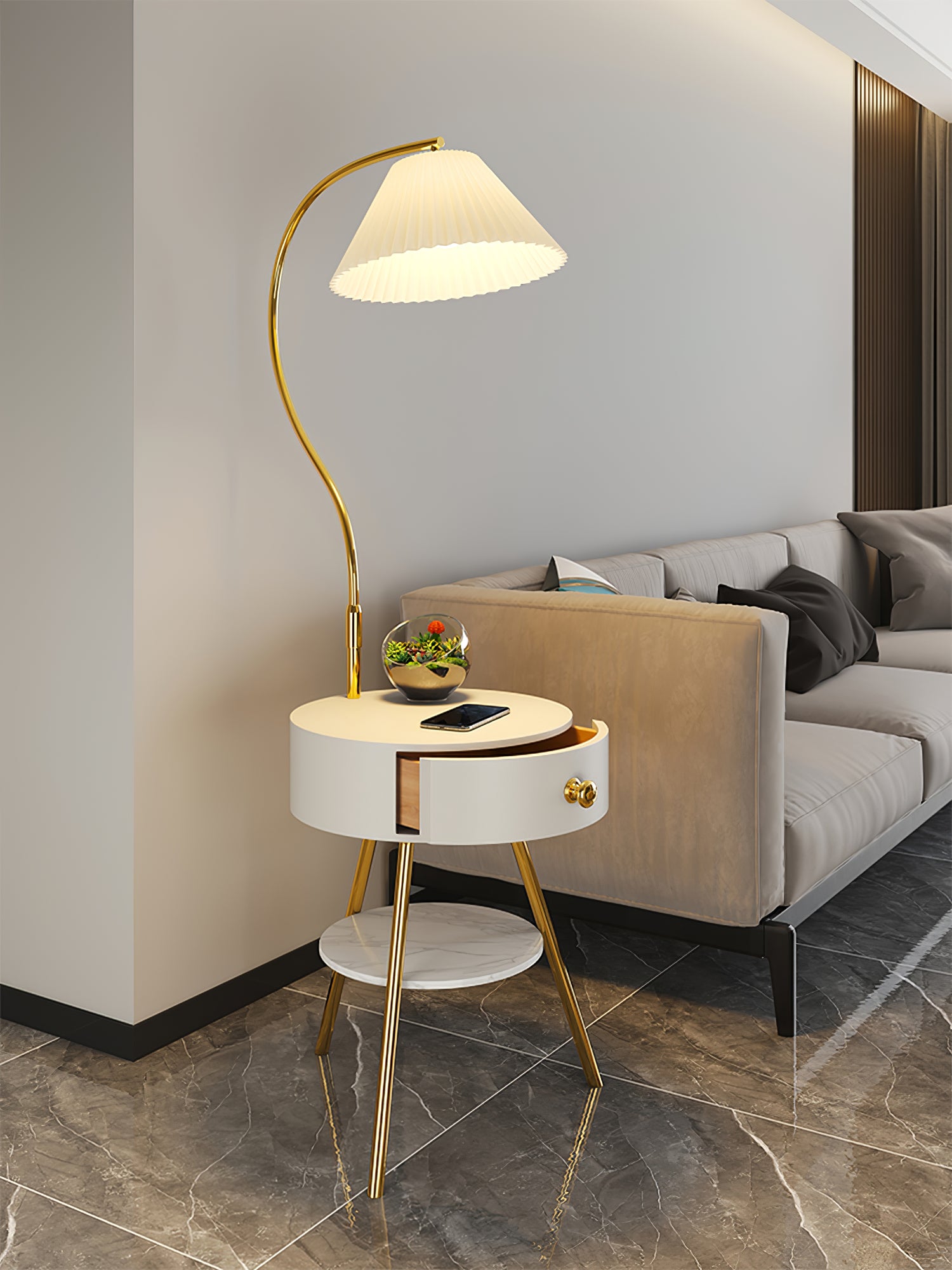 Pleated Nightstand Floor Light - Lumpaz