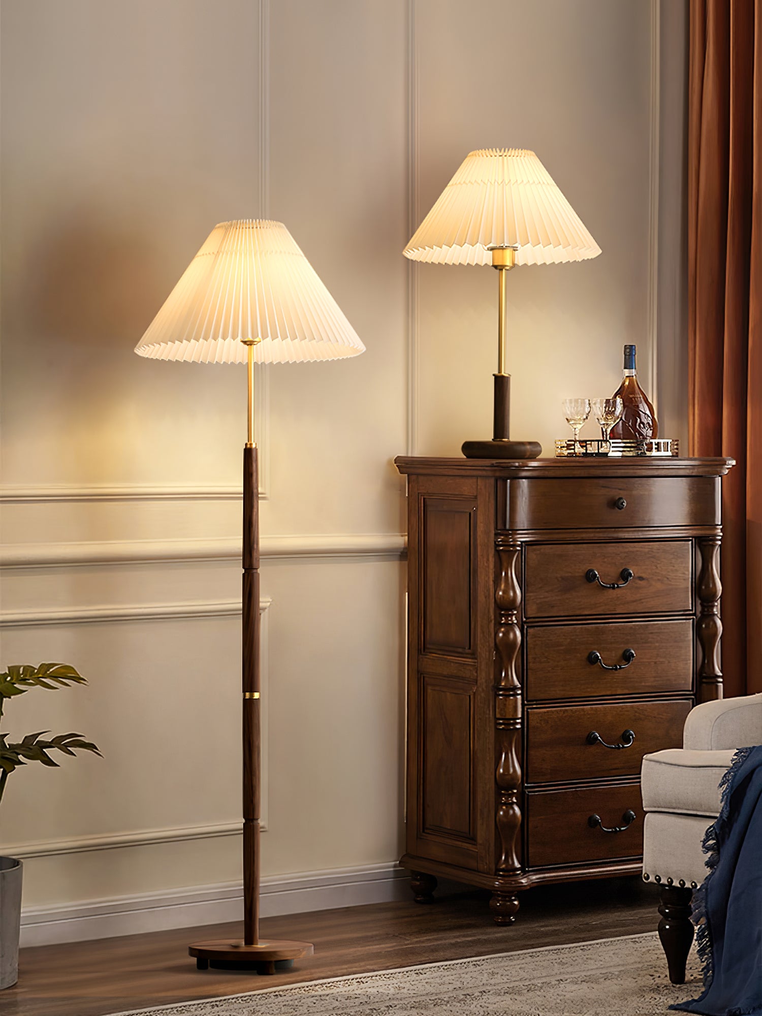 Pleated Walnut Table Lamp - Lumpaz