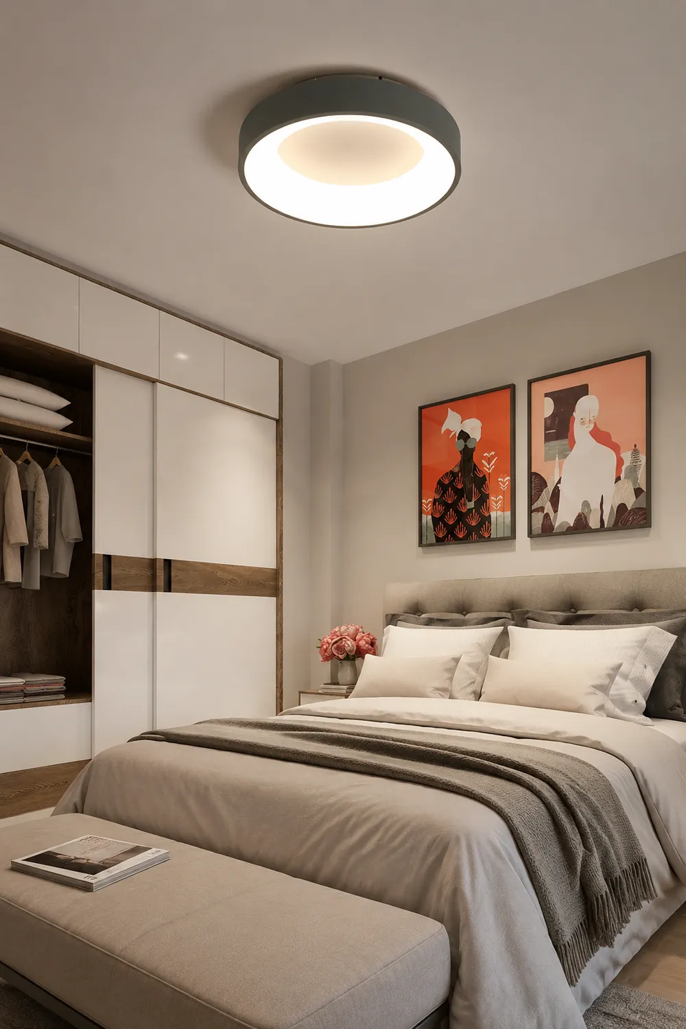 Scandinavian Grey Round LED Ceiling Light - Lumpaz