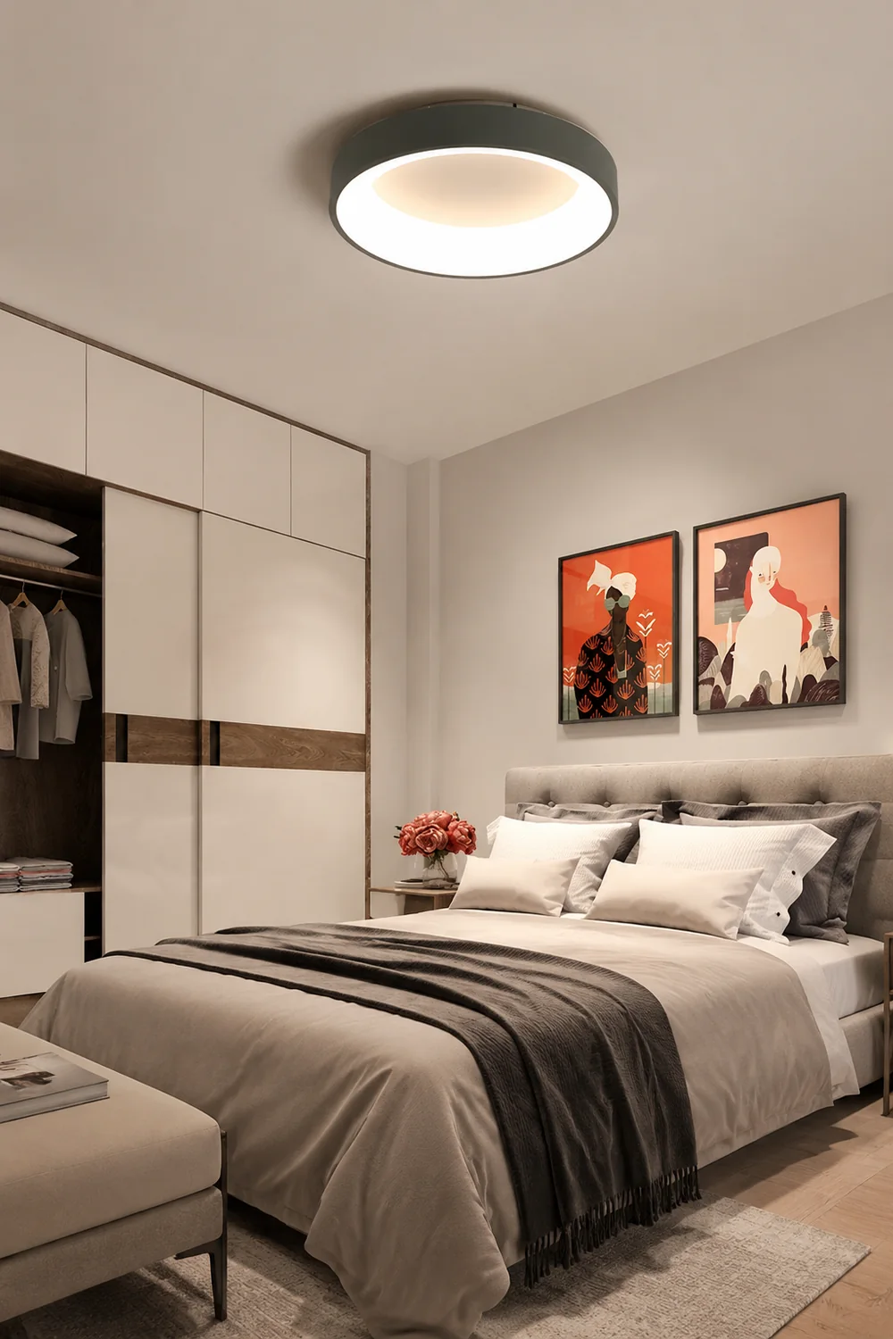 Scandinavian Grey Round LED Ceiling Light - Lumpaz