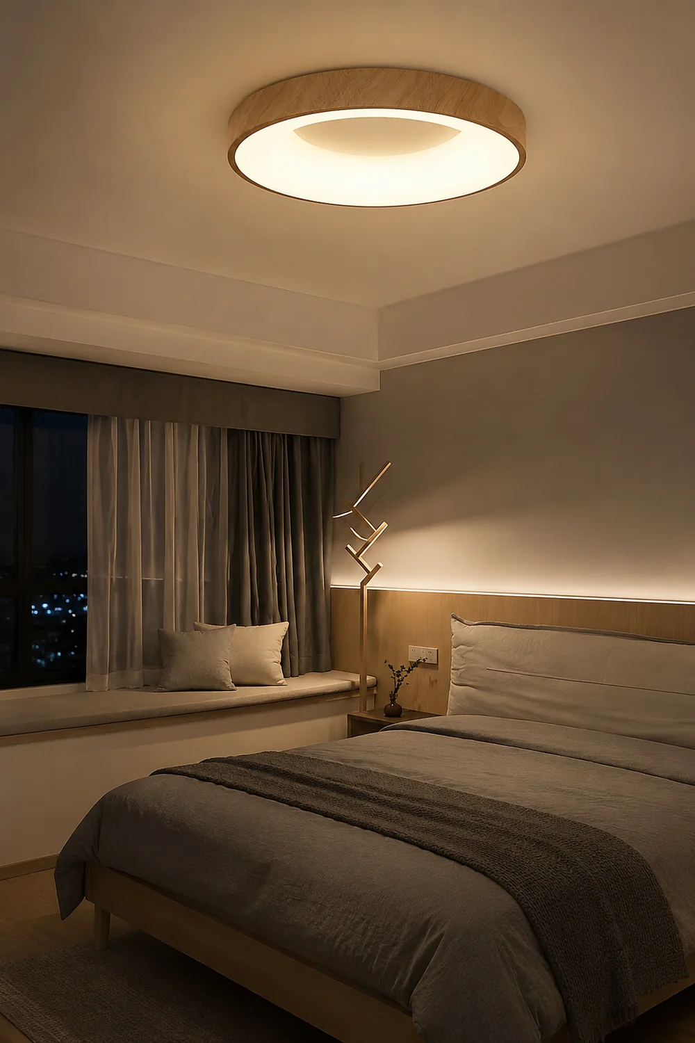 Natural Wood Round LED Ceiling Light - Lumpaz