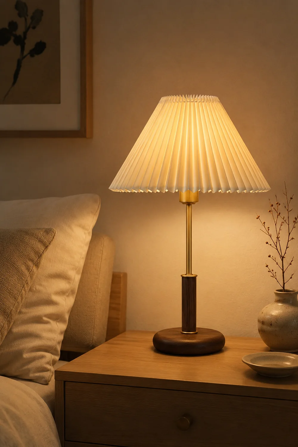 Pleated Walnut Table Lamp - Lumpaz
