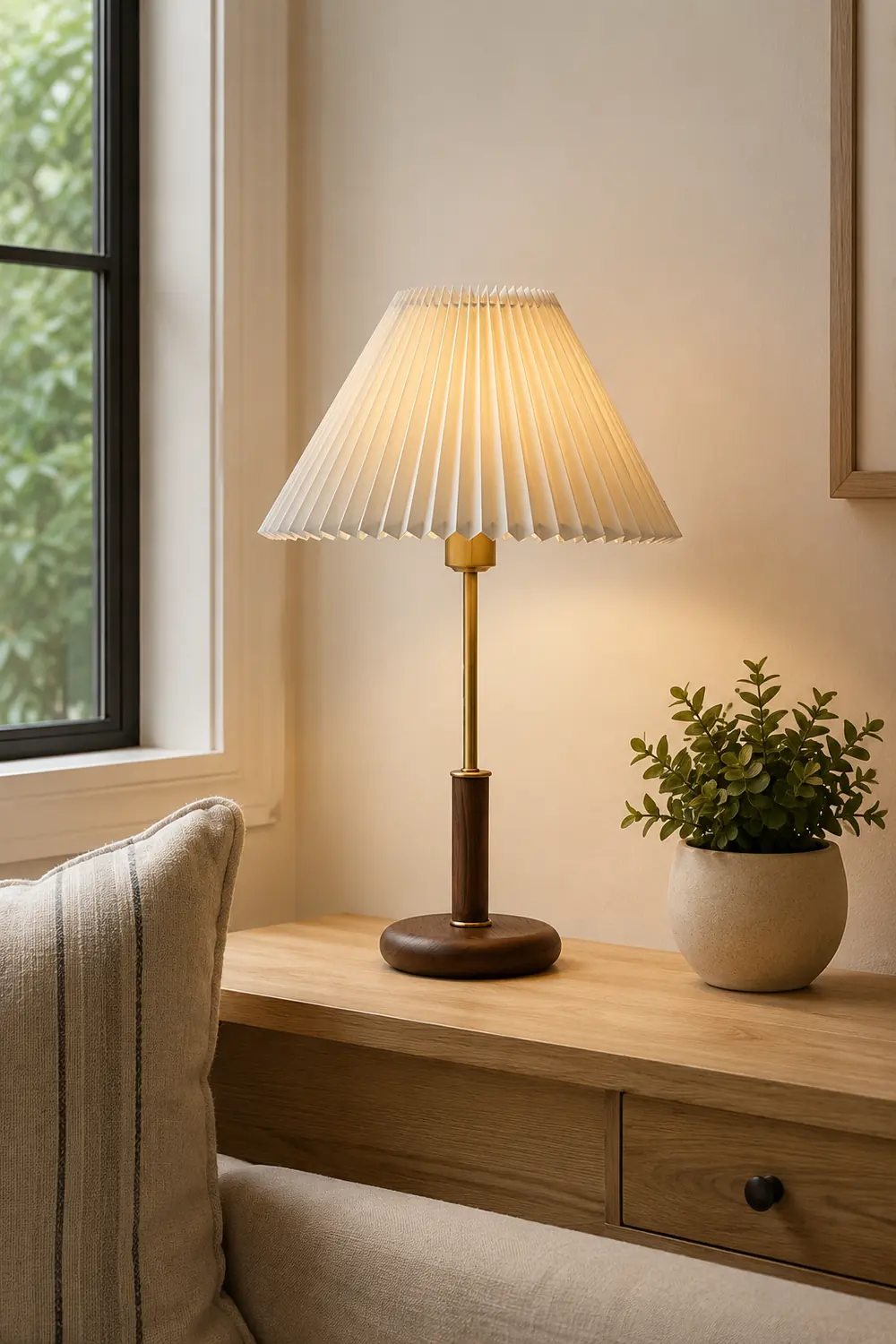Pleated Walnut Table Lamp - Lumpaz