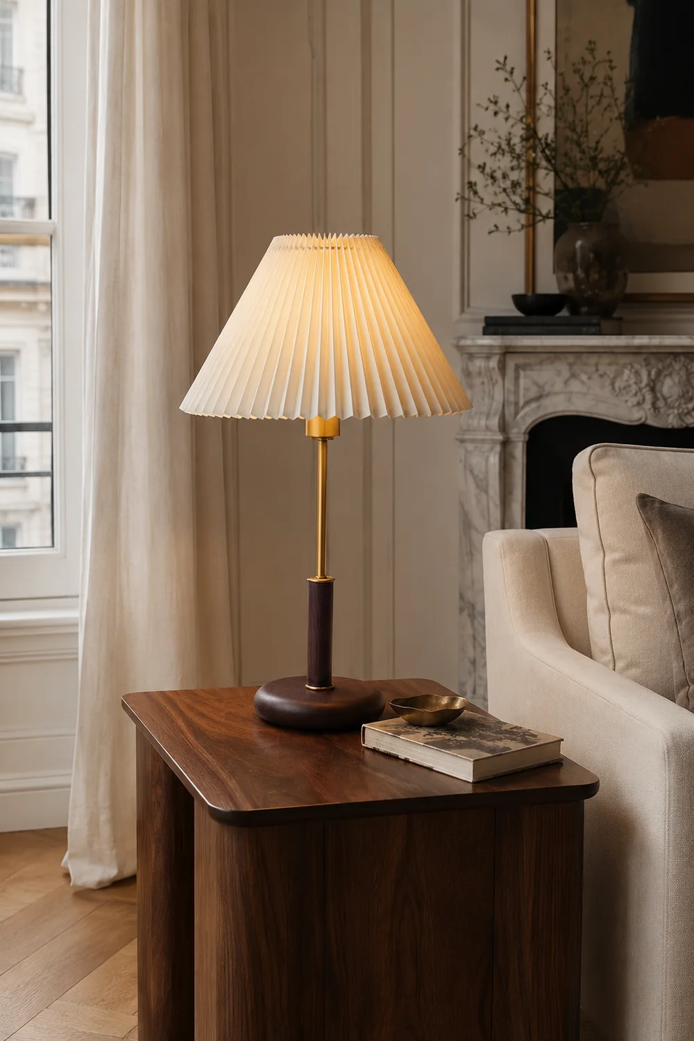Pleated Walnut Table Lamp - Lumpaz