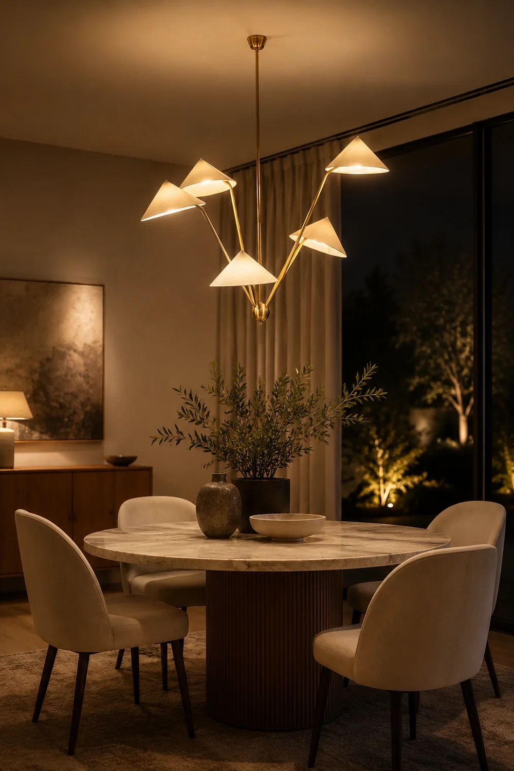 5-Arm Fabric Cone Chandelier - Lumpaz