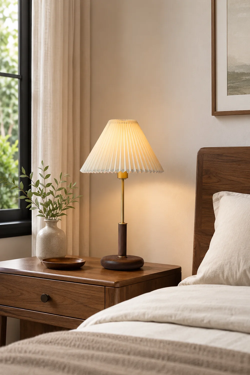 Pleated Walnut Table Lamp - Lumpaz