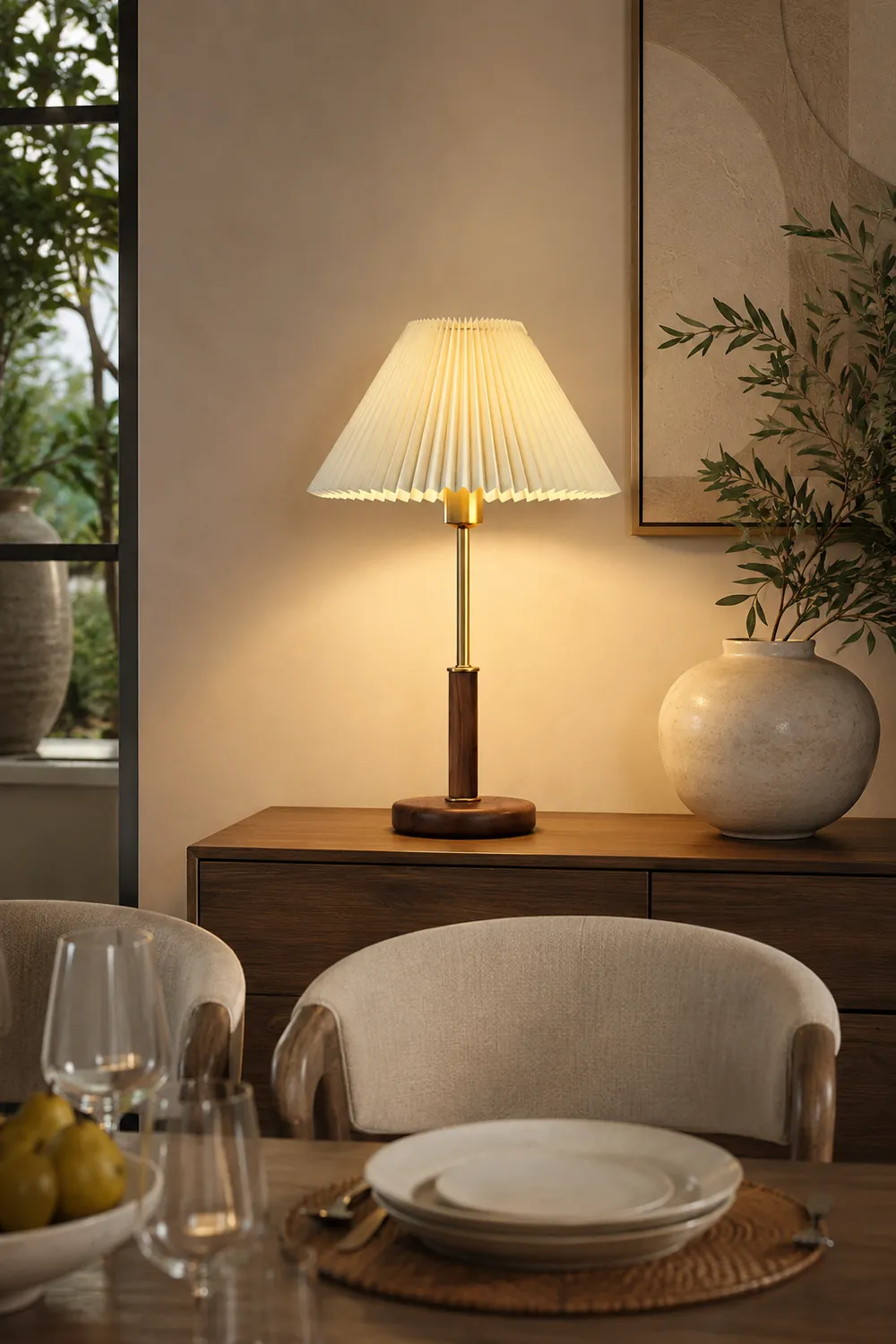Pleated Walnut Table Lamp - Lumpaz