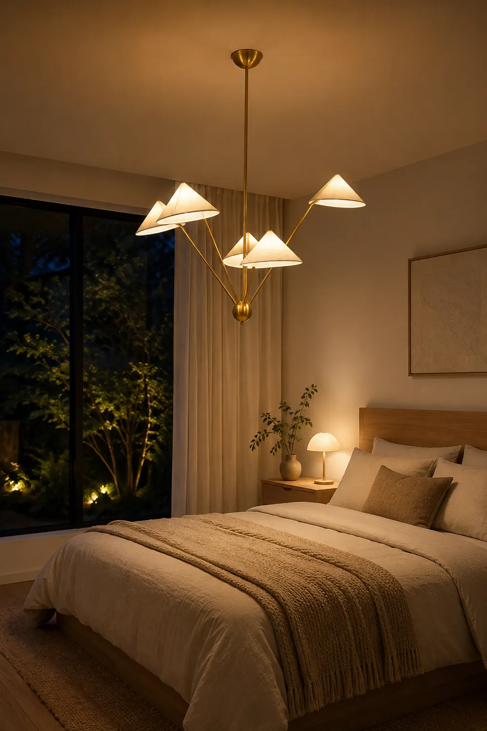 5-Arm Fabric Cone Chandelier - Lumpaz