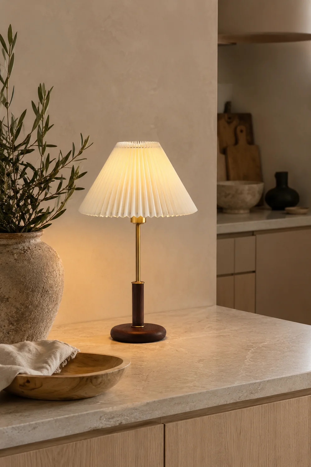 Pleated Walnut Table Lamp - Lumpaz