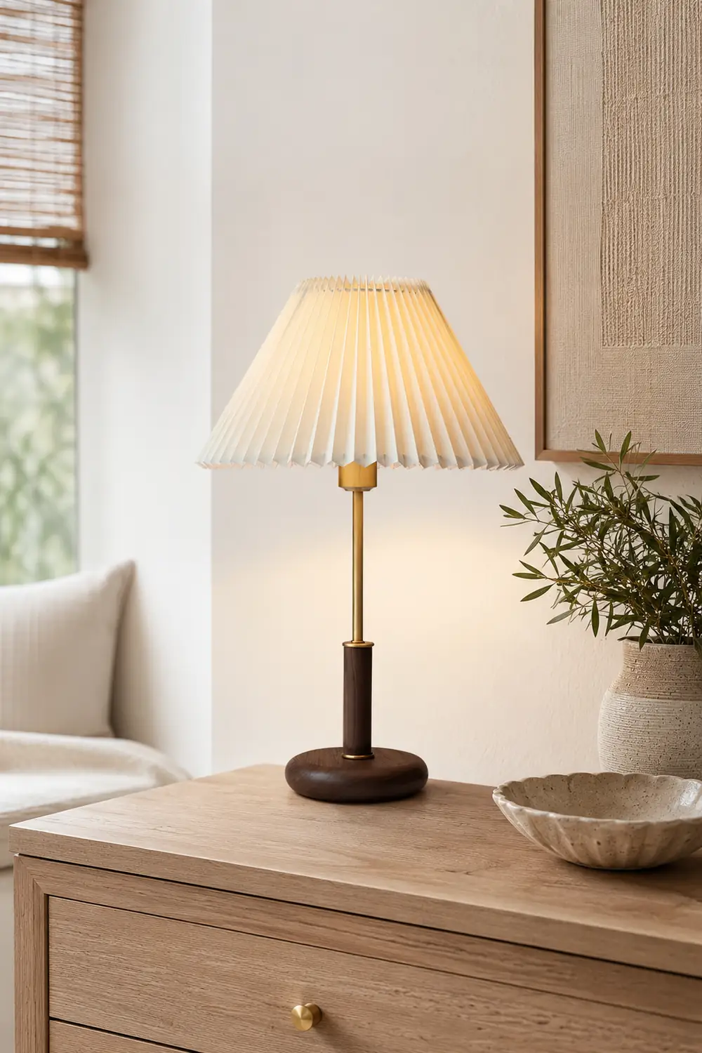 Pleated Walnut Table Lamp - Lumpaz