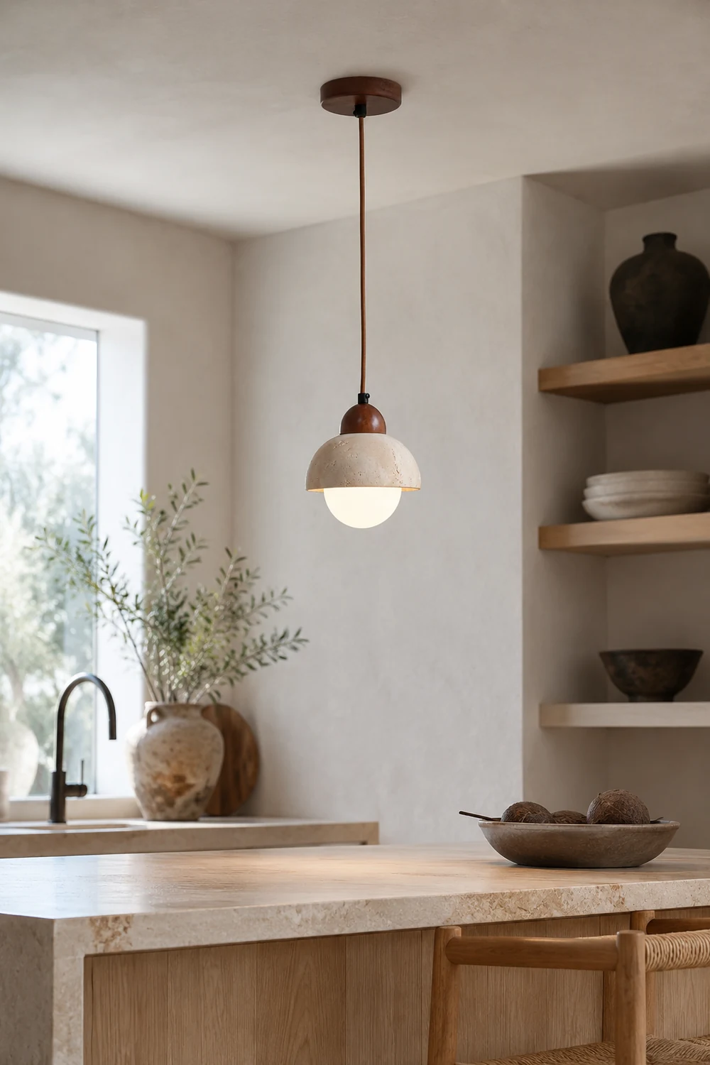 Wabi-Sabi Textured Stone Pendant Light - Lumpaz