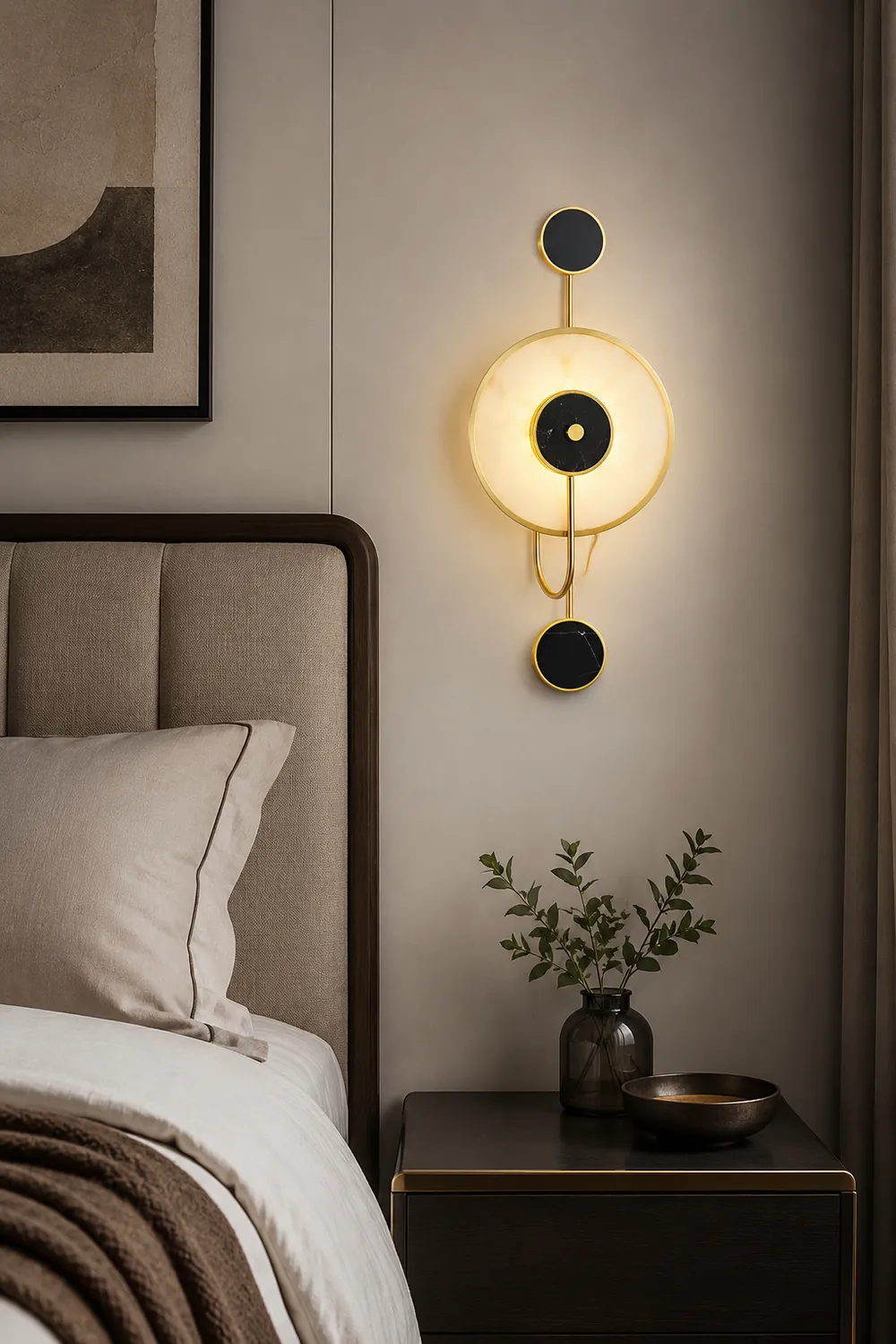 Art Deco Black & White Alabaster Wall Lamp - Lumpaz