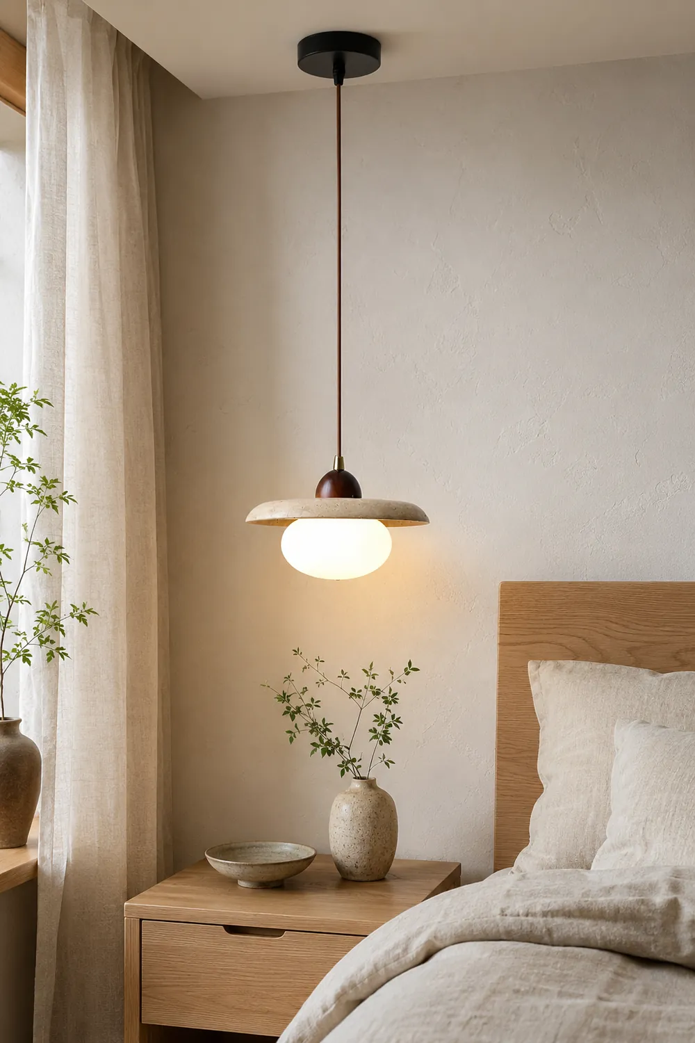Wabi-Sabi Travertine Bedside Pendant Lamp - Lumpaz
