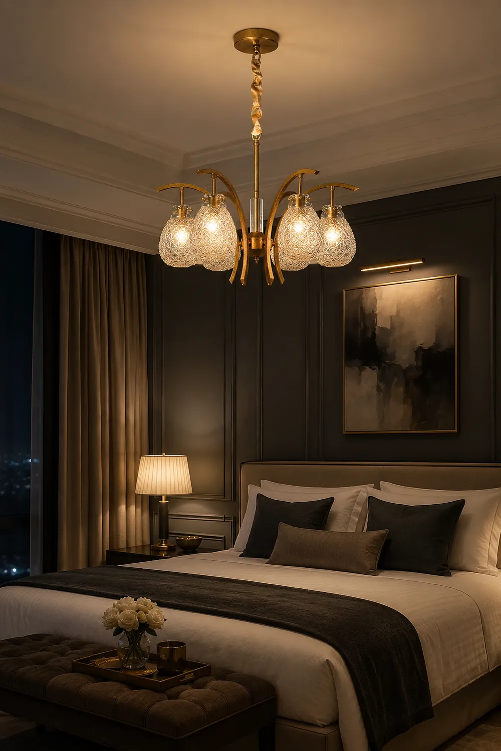 Golden floral glass chandelier - Lumpaz