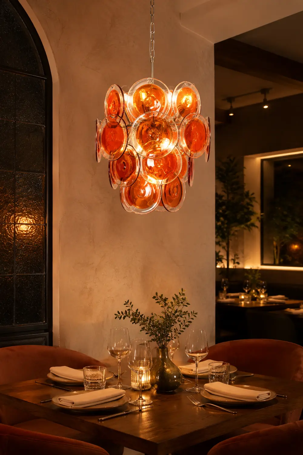 Murano Orange Disk Glass Chandelier - Lumpaz
