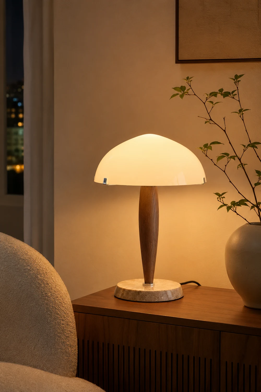 Scandi Walnut Dome Table Lamp - Lumpaz