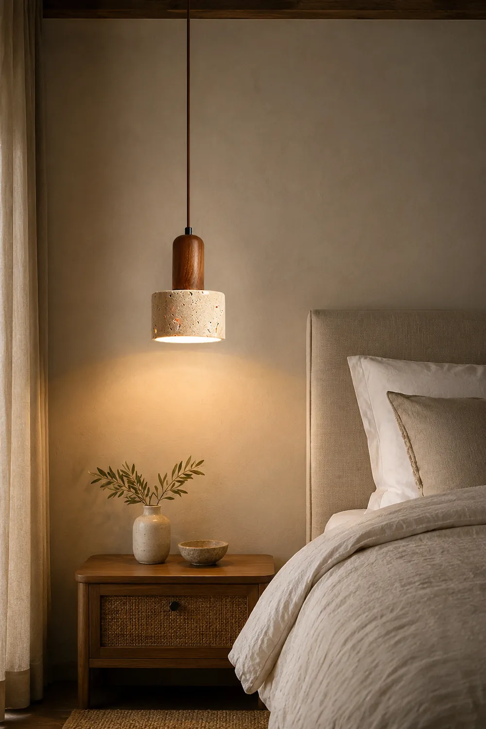 Natural Travertine Cylinder Pendant Light - Lumpaz