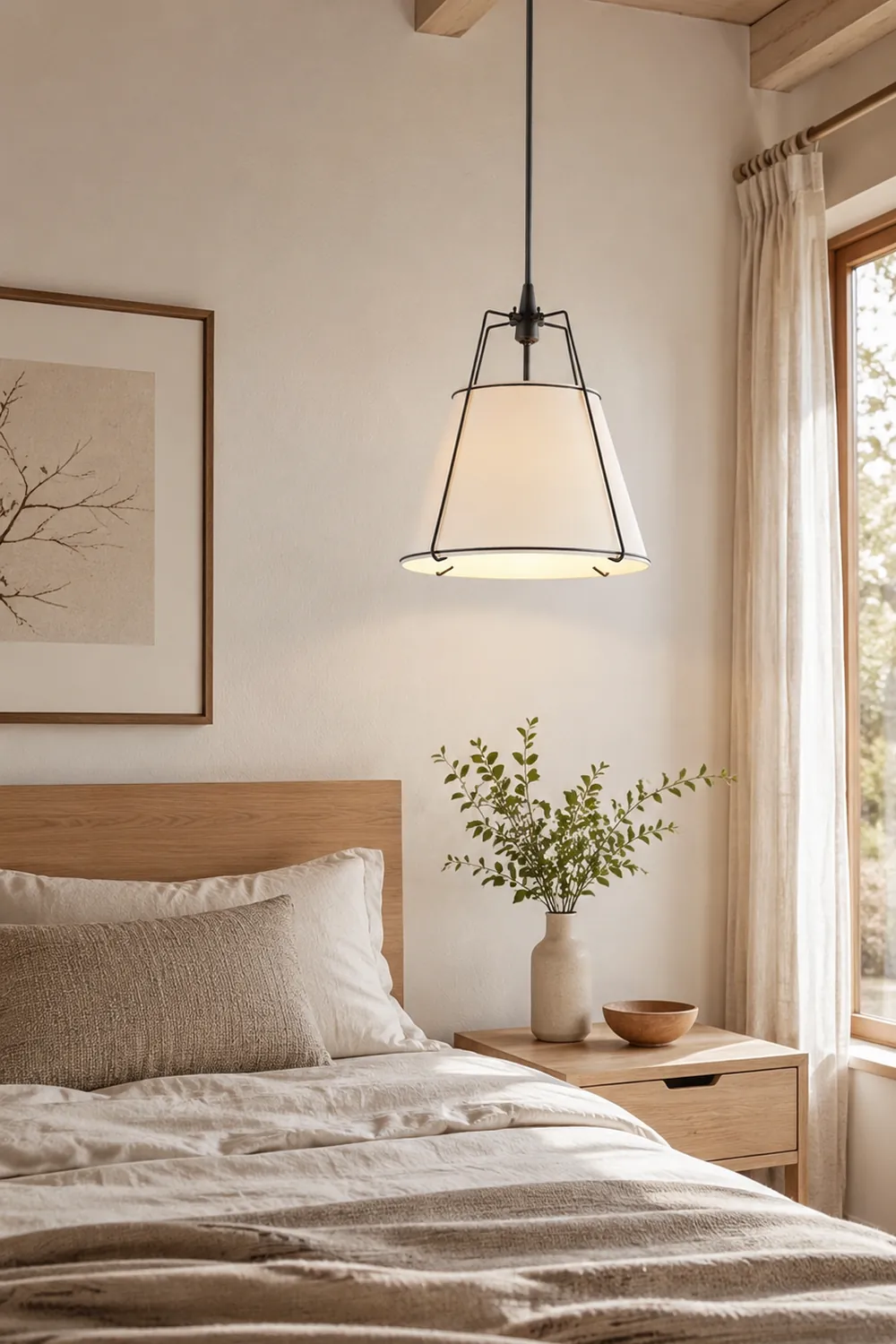 Renée Conical Gold and Fabric  Pendant Lamp - Lumpaz