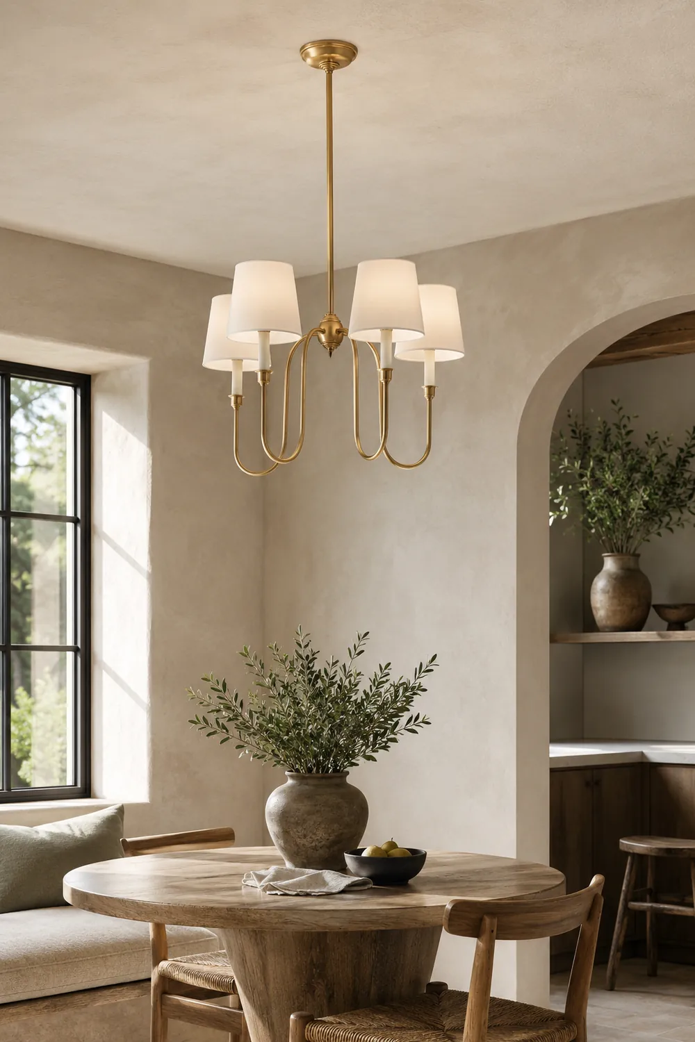 Classic 4-Light Brass Chandelier with Shades - Lumpaz