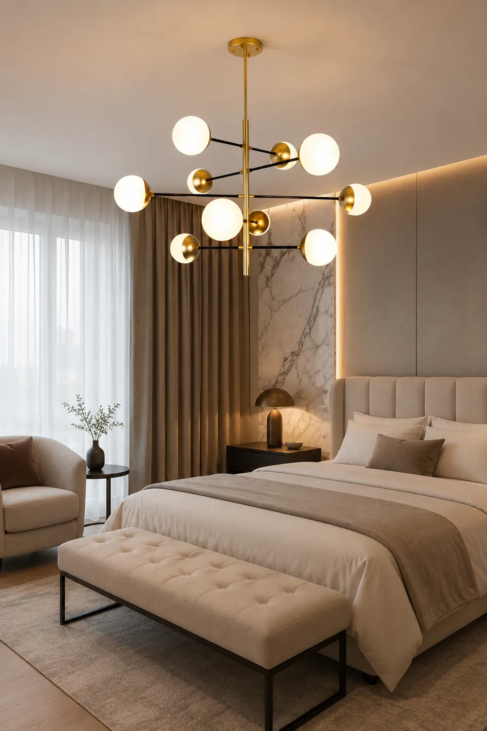 10-Globe Modern Brass Chandelier - Lumpaz