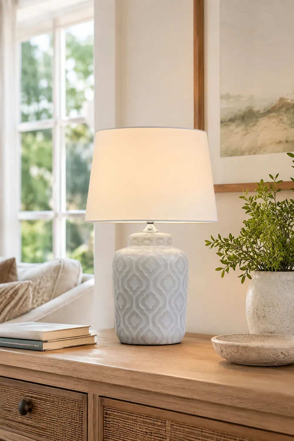 Textured Jar Table Lamp with Tapered Shade - Lumpaz