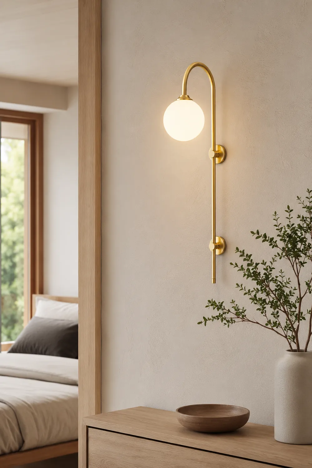 Brass Globe Arm Wall Sconce - Lumpaz