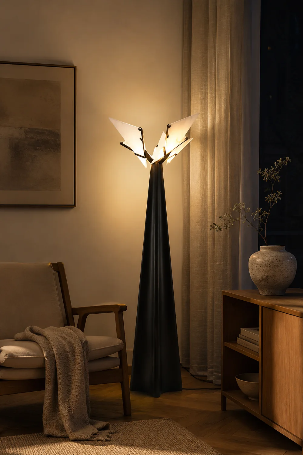 Abstract Black and Alabaster Floor Light - Lumpaz