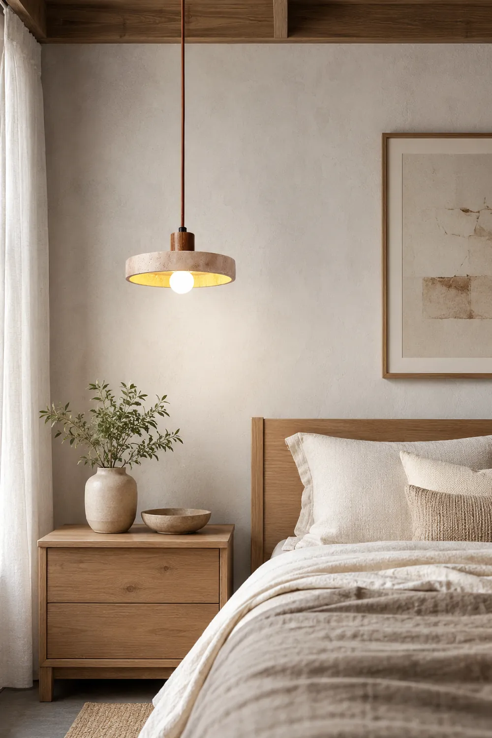 Natural Walnut Wood and Stone Pendant Lamp - Lumpaz