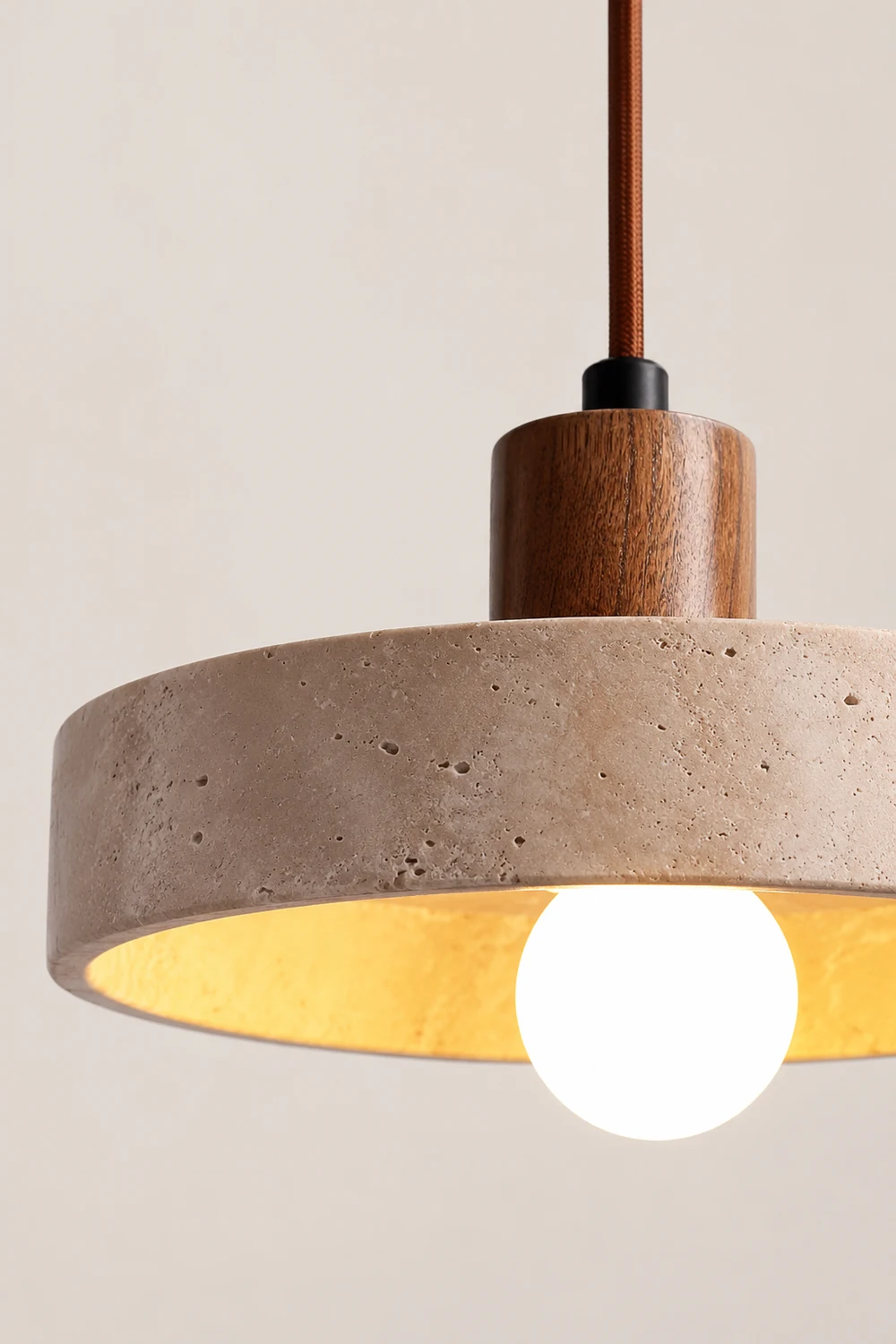 Natural Walnut Wood and Stone Pendant Lamp - Lumpaz