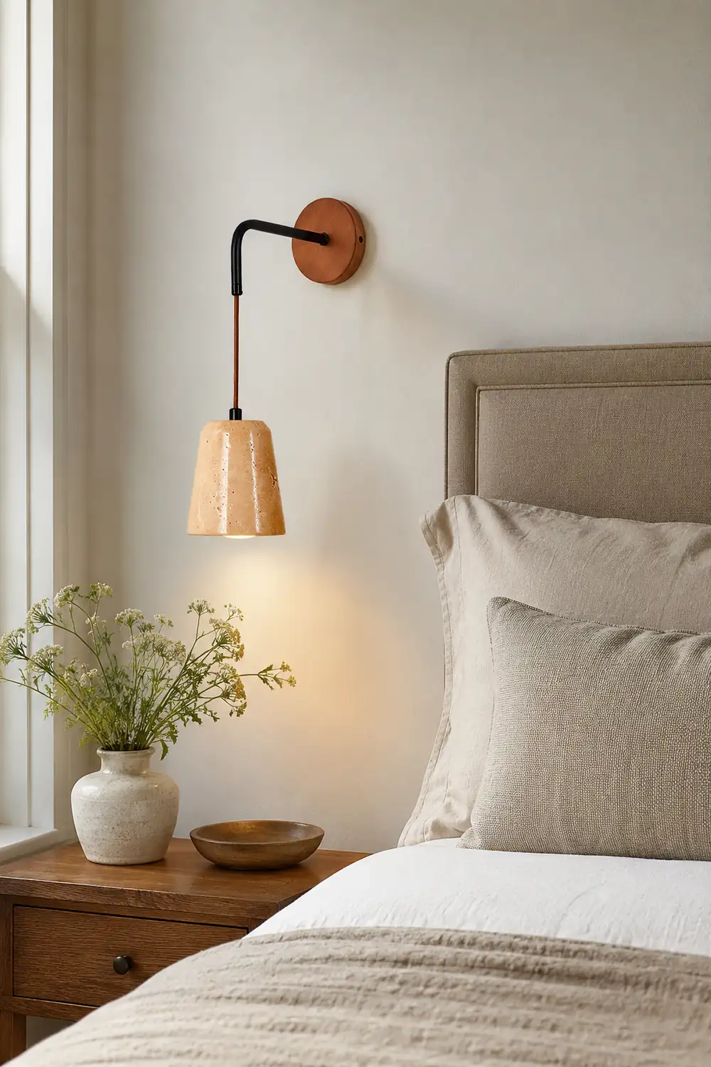Yellow Travertine Disc Base Wall Lamp - Lumpaz