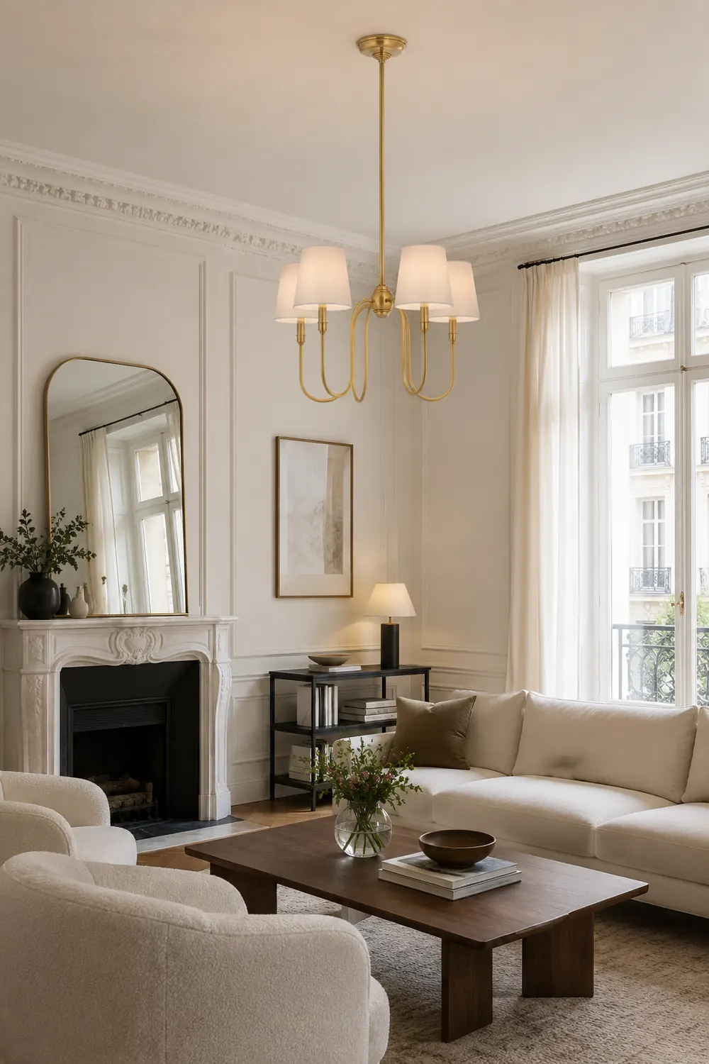 Classic 4-Light Brass Chandelier with Shades - Lumpaz