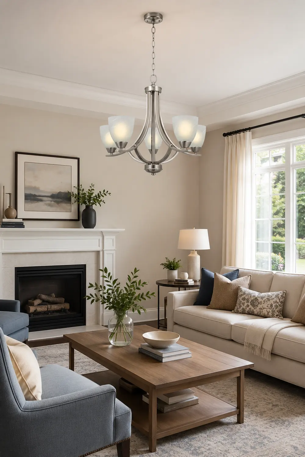 Transitional 5-Light Satin Nickel Chandelier - Lumpaz