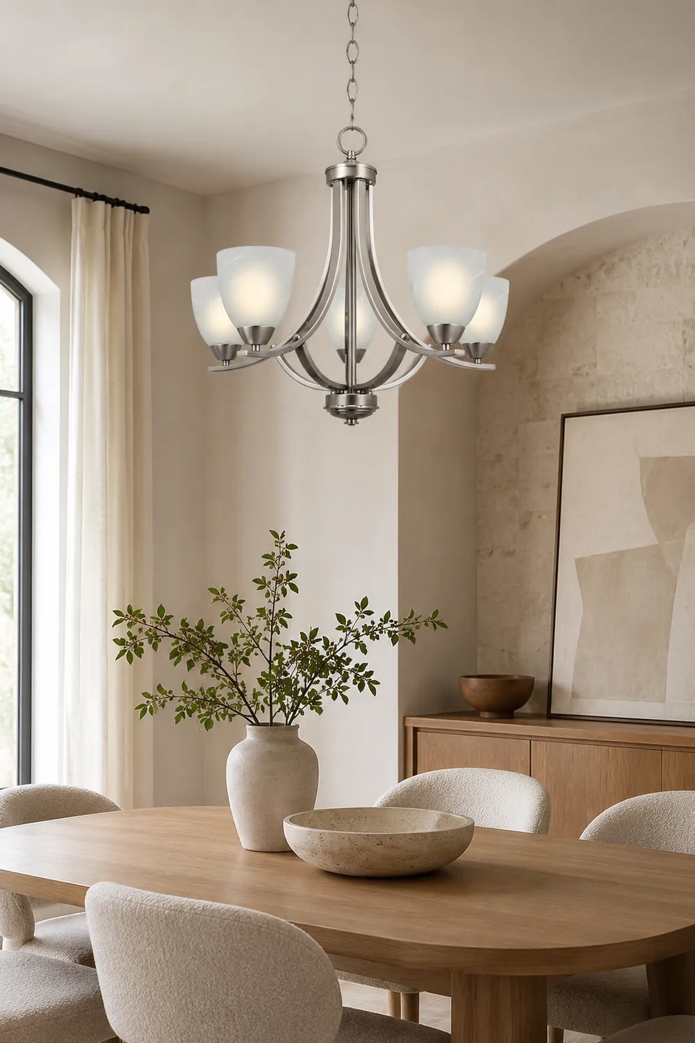 Transitional 5-Light Satin Nickel Chandelier - Lumpaz