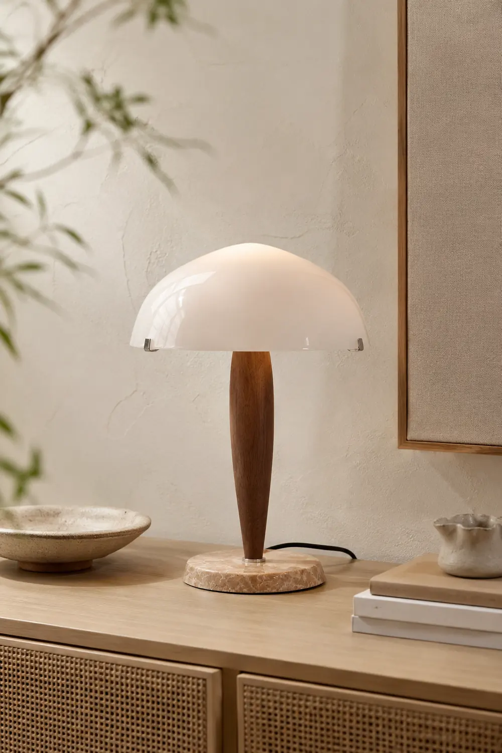 Scandi Walnut Dome Table Lamp - Lumpaz