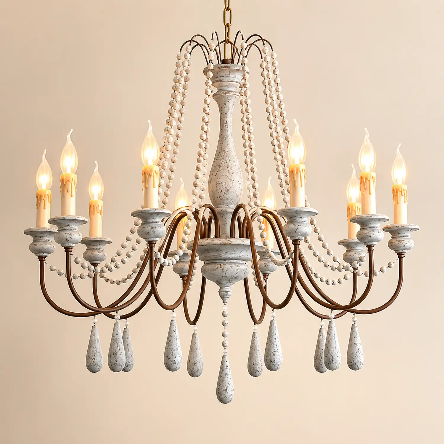 Rustic Beaded Candle Chandelier - Lumpaz