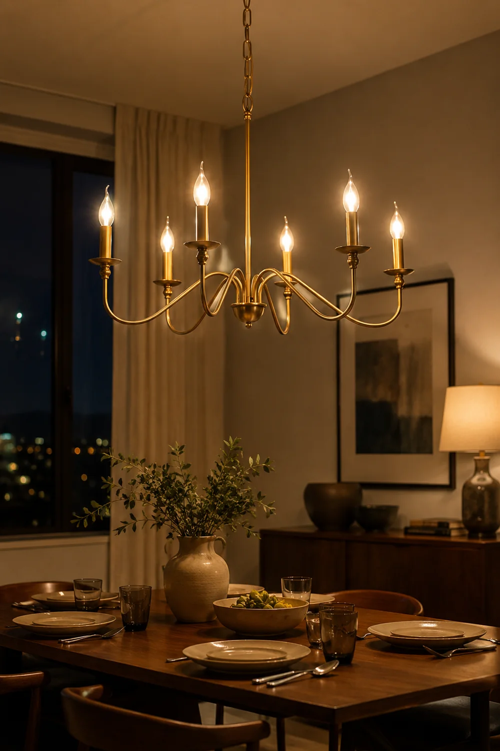 Classic Brass 6-Light Candle Chandelier - Lumpaz