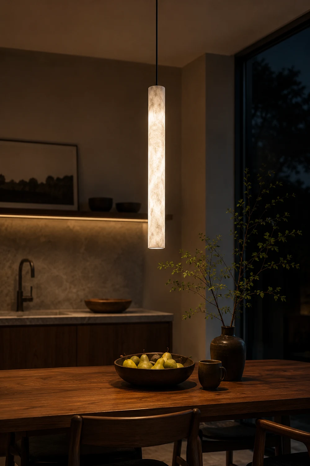 Slim Alabaster Cylinder Pendant Light - Lumpaz
