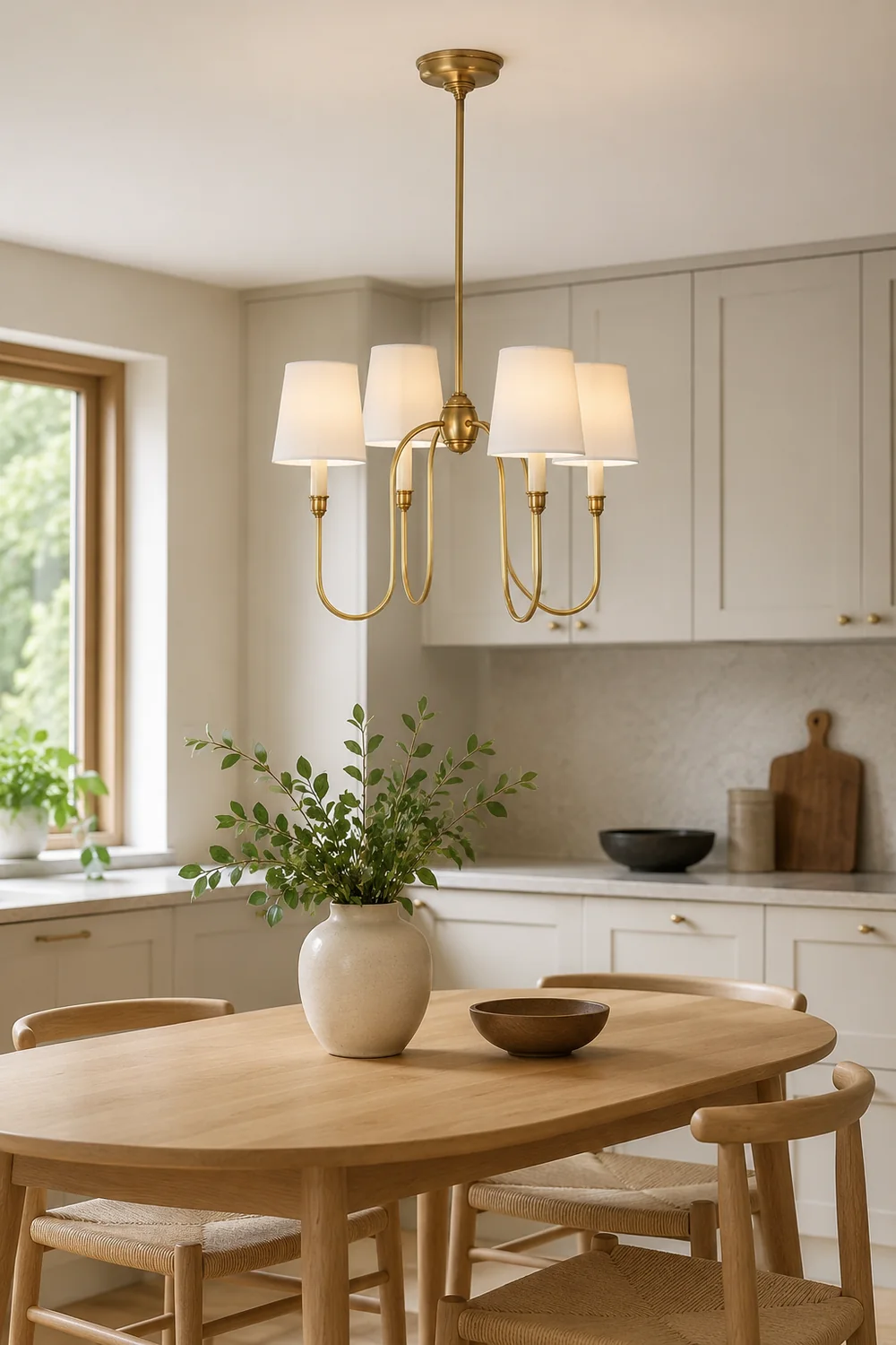 Classic 4-Light Brass Chandelier with Shades - Lumpaz