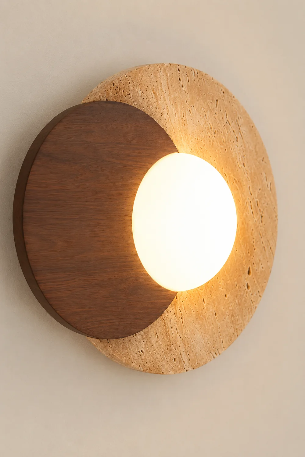 Partial Eclipse Wood & Stone Wall Light - Lumpaz