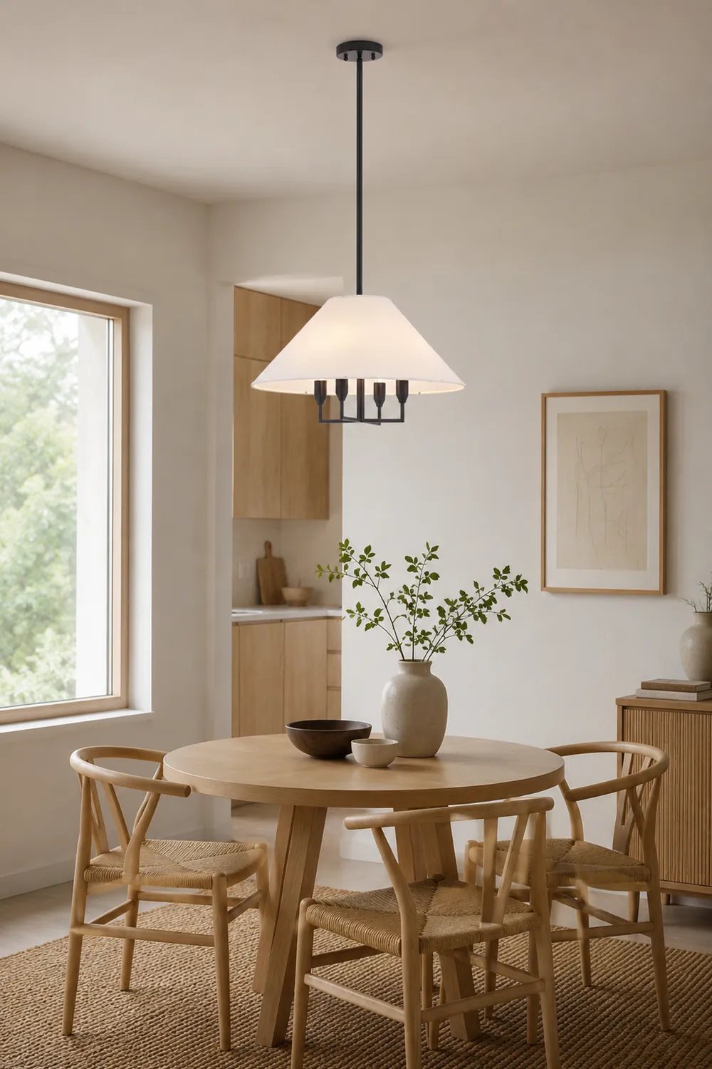 Modern Farmhouse Conical Fabric Chandelier - Lumpaz