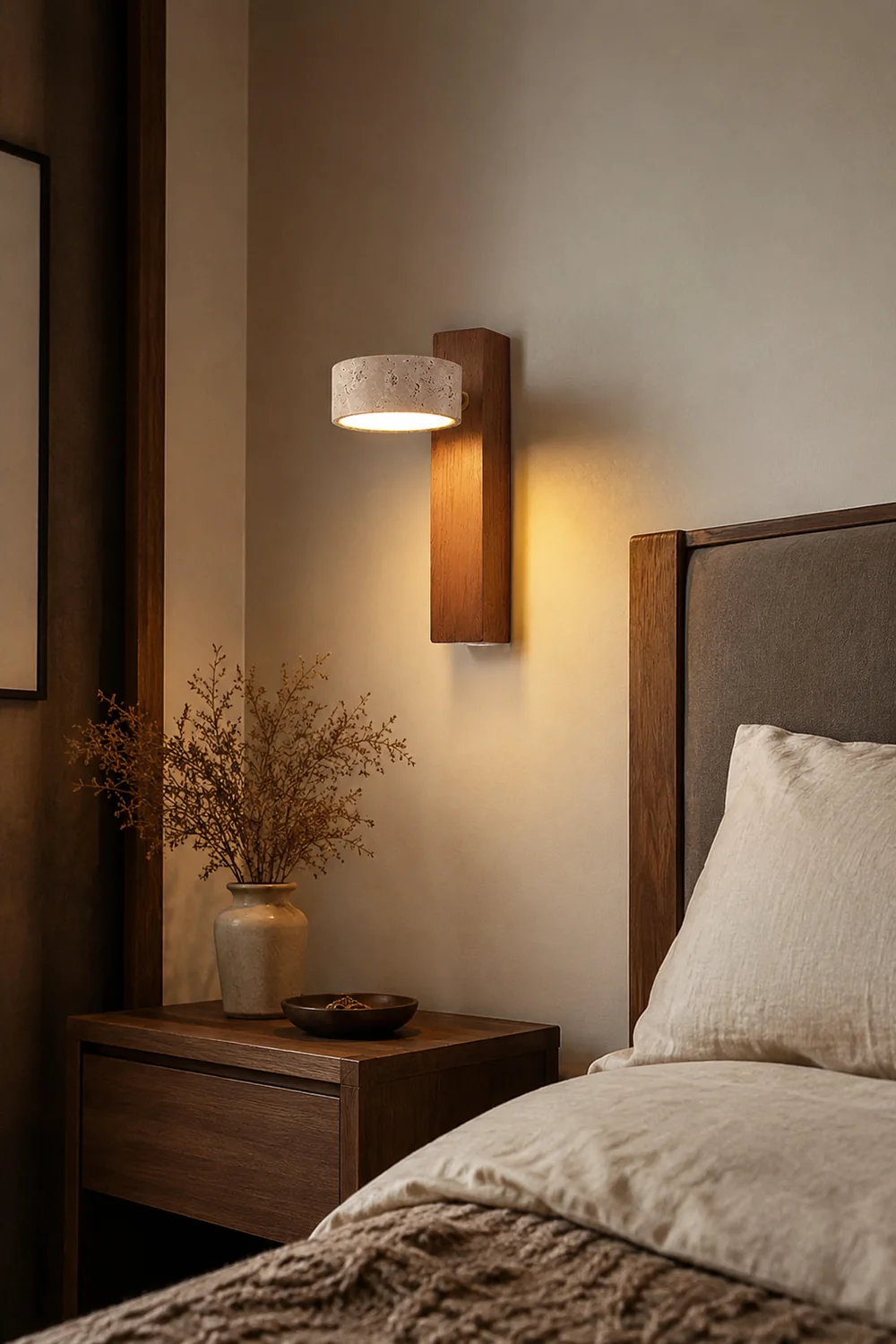Minimalist Stone and Wood Wall Lamp - Lumpaz