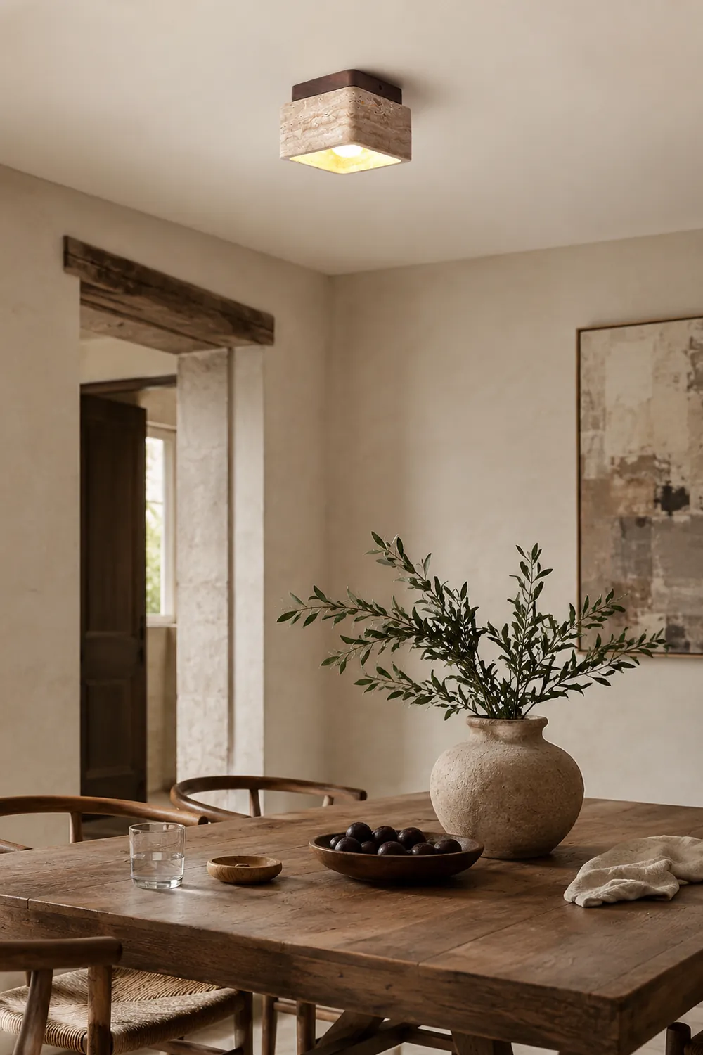 Square Travertine Flush Mount Ceiling Light - Lumpaz