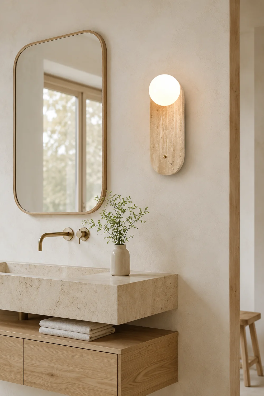 Yellow Oval Travertine Wall Sconce - Lumpaz