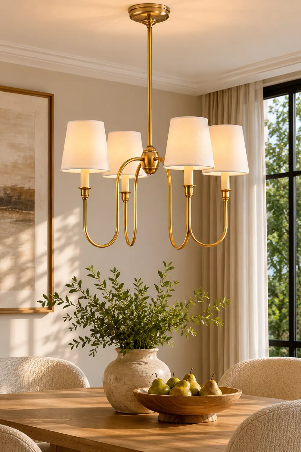 Classic 4-Light Brass Chandelier with Shades - Lumpaz