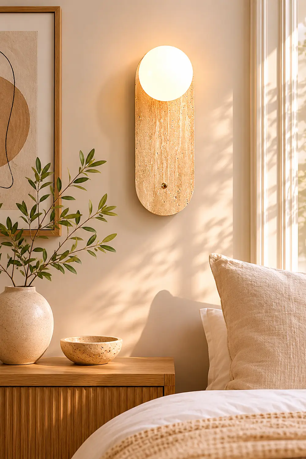 Yellow Oval Travertine Wall Sconce - Lumpaz