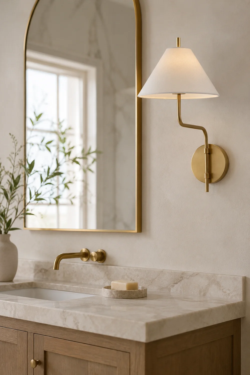 Fabric Lampshade Brass Curved Wall Lamp - Lumpaz