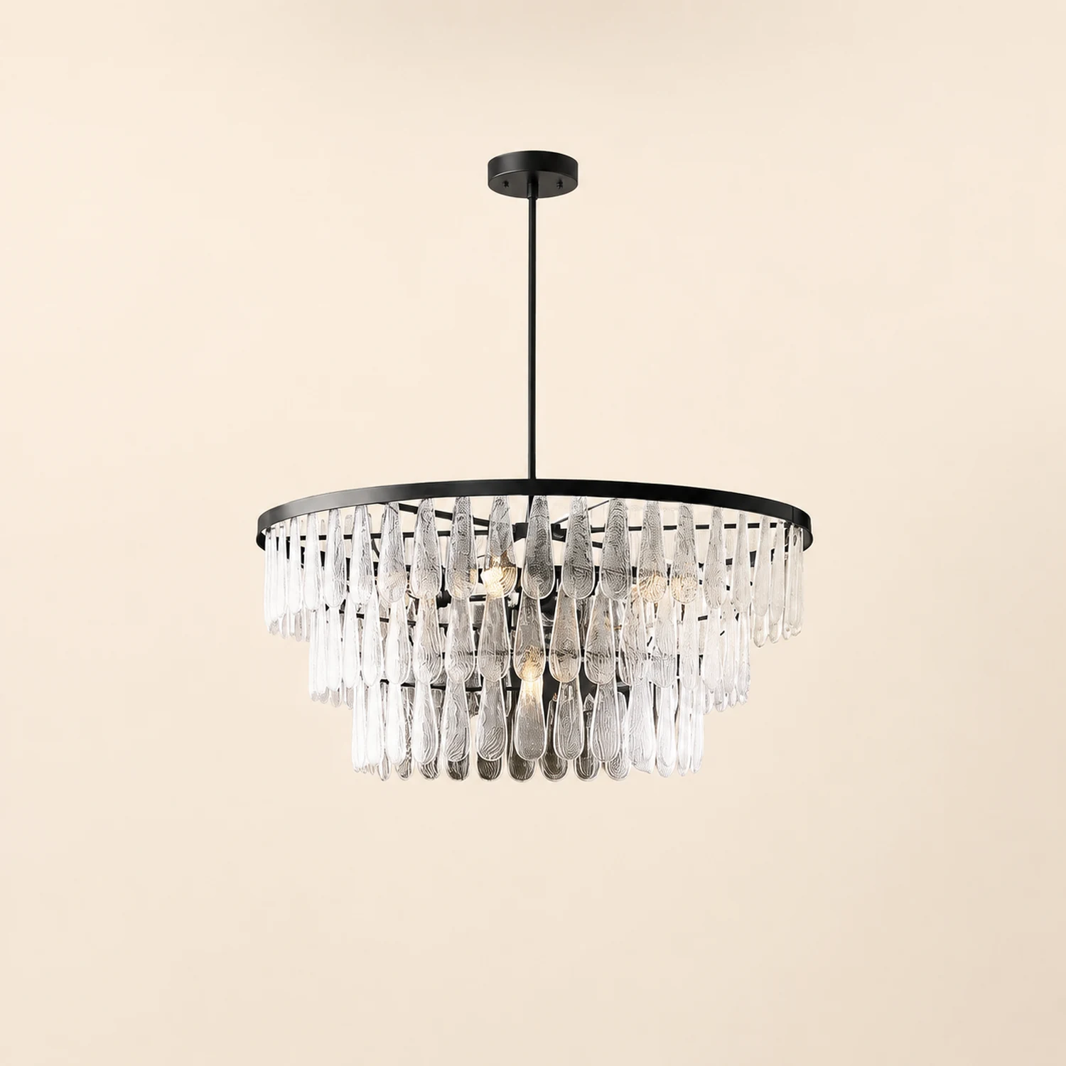 Gold Circular Textured Glass Chandelier - Lumpaz