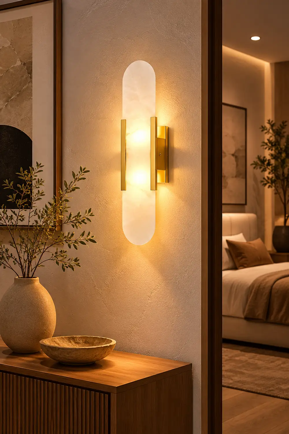 Modern Vertical Alabaster Wall Sconce - Lumpaz
