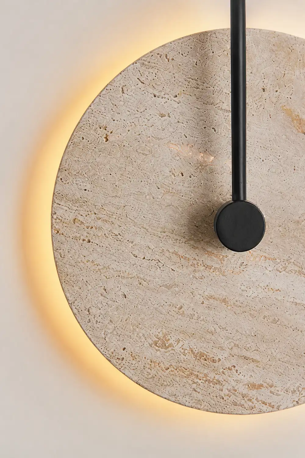 Minimalist Circular Travertine Wall Sconce - Lumpaz